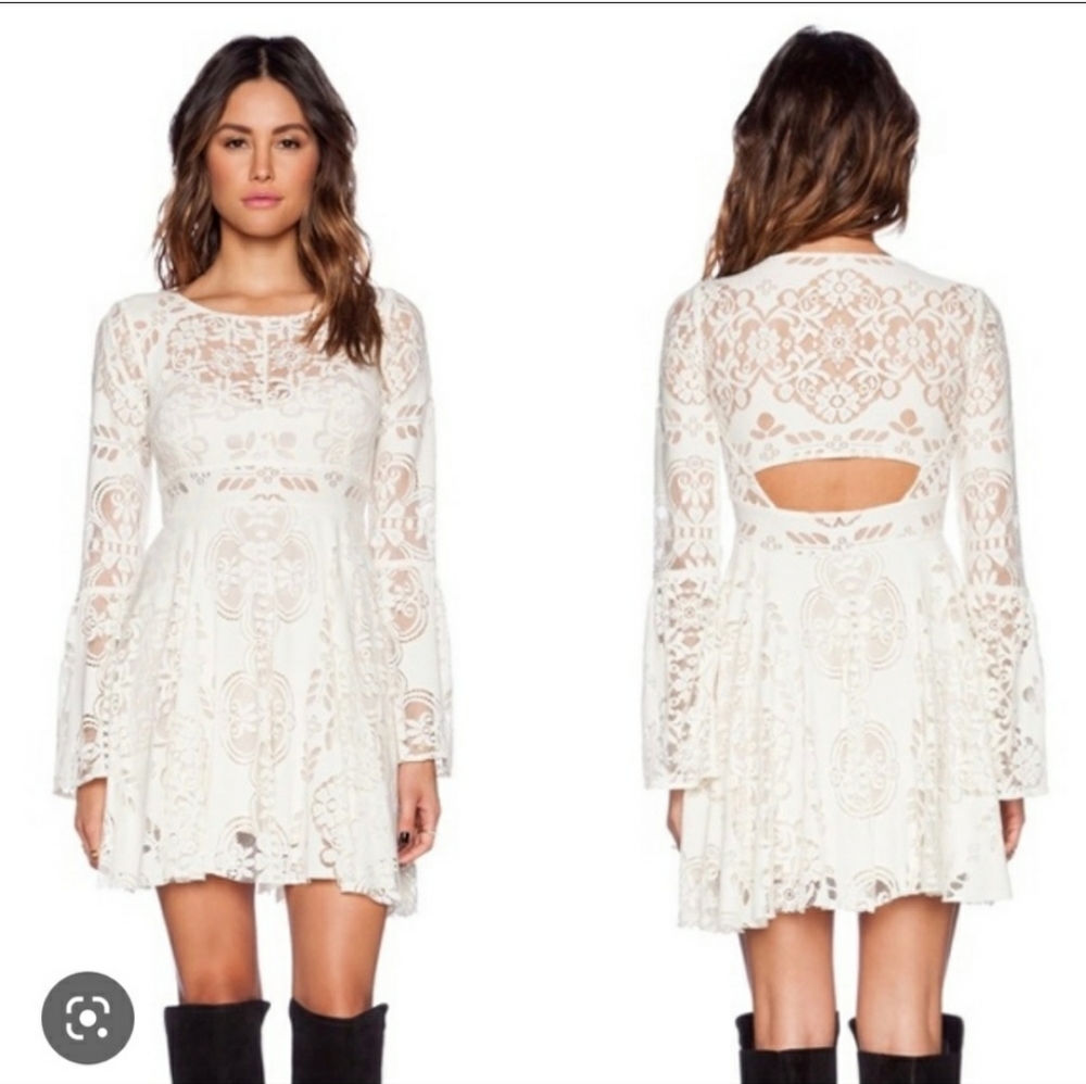 Women's sz 6 Free People Lace Lovers Folk Song Dress Cream/Off White Mini